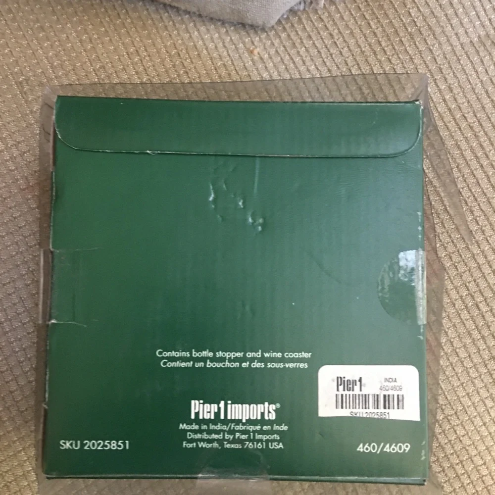 Pier 1 Imports Christmas bottle stopper and wine coaster set